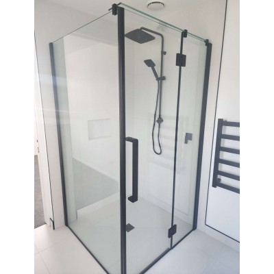 Shower Glass Frameless Swing Door Black 870x2000MM